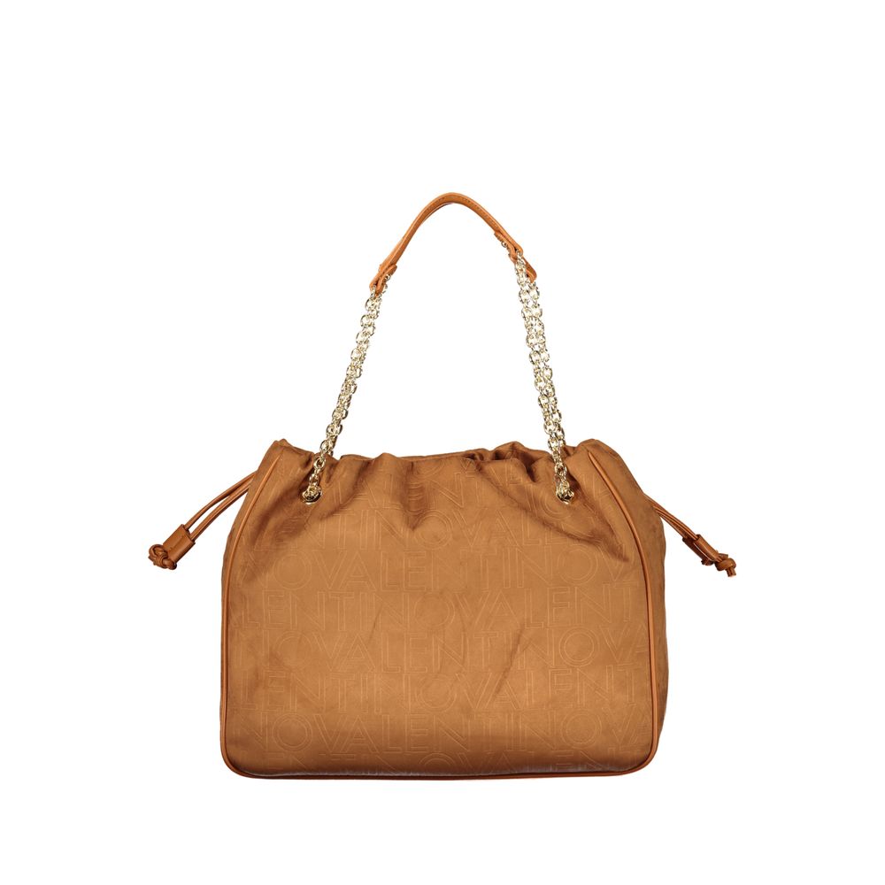 Mario Valentino brown polyurethane women's bag with sleek design and top handle, featuring a subtle logo detail.