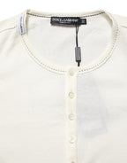 Dolce & Gabbana White Long Sleeves Henley Pullover Sweater