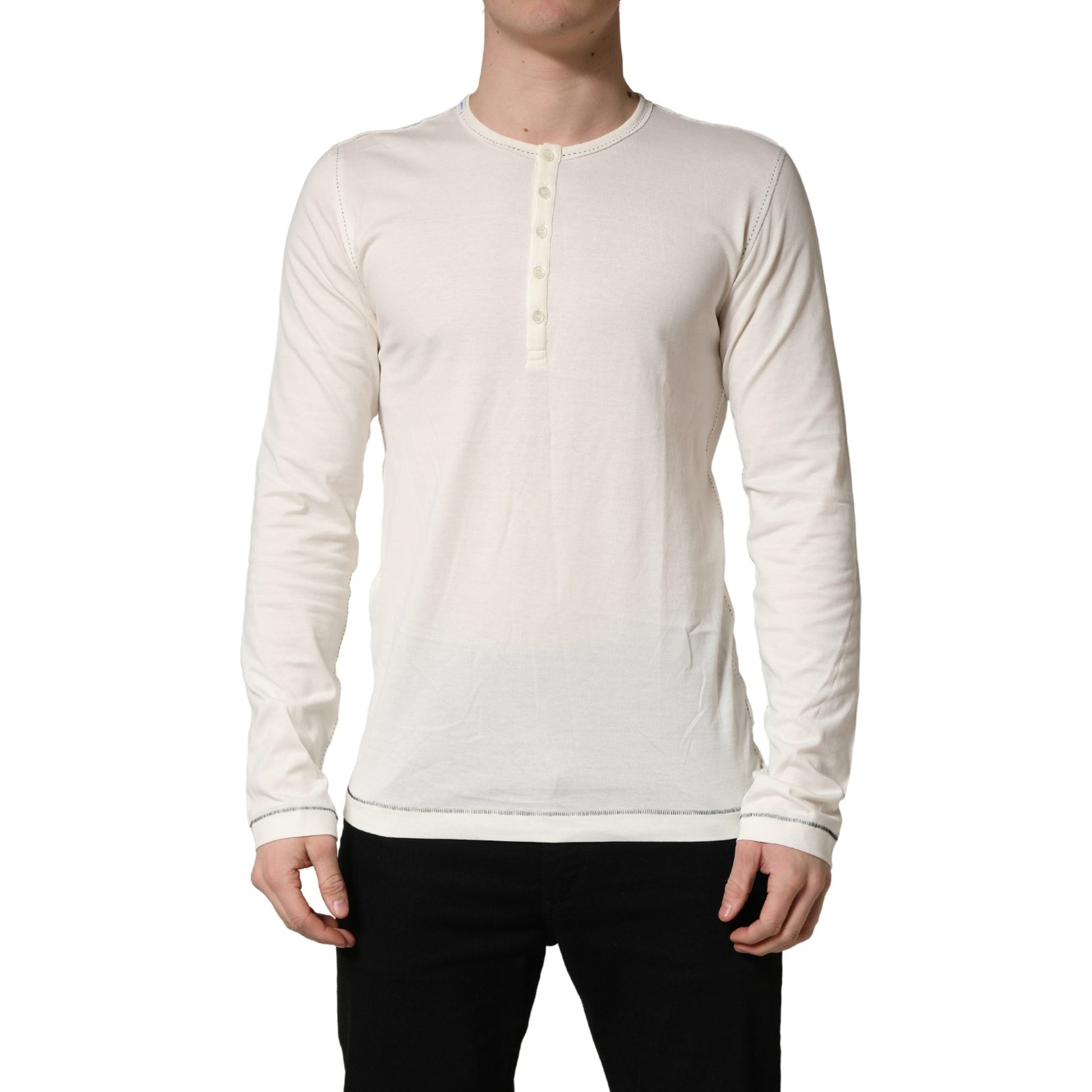 Dolce & Gabbana White Long Sleeves Henley Pullover Sweater Dolce & Gabbana