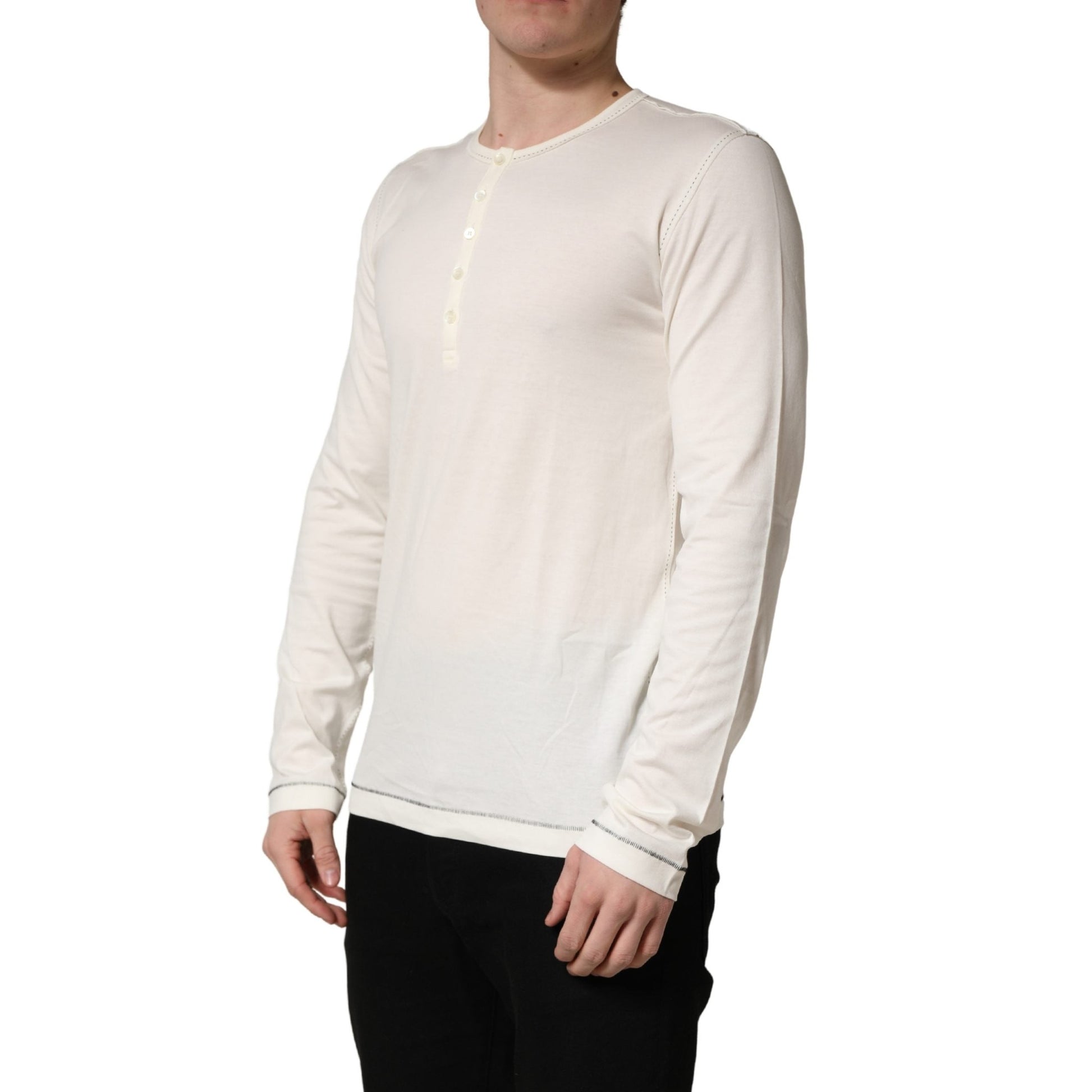 Dolce & Gabbana White Long Sleeves Henley Pullover Sweater Dolce & Gabbana