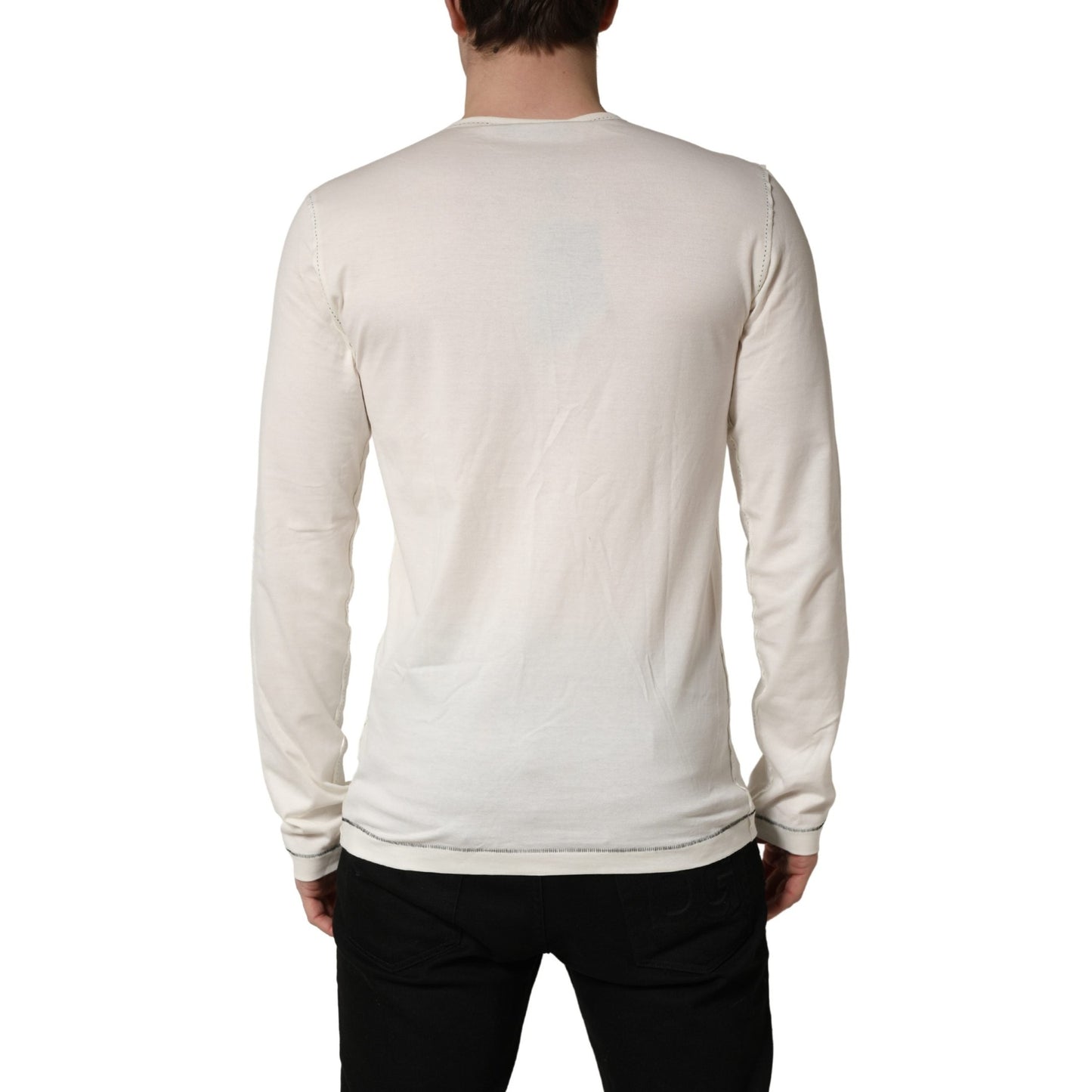Dolce & Gabbana White Long Sleeves Henley Pullover Sweater Dolce & Gabbana