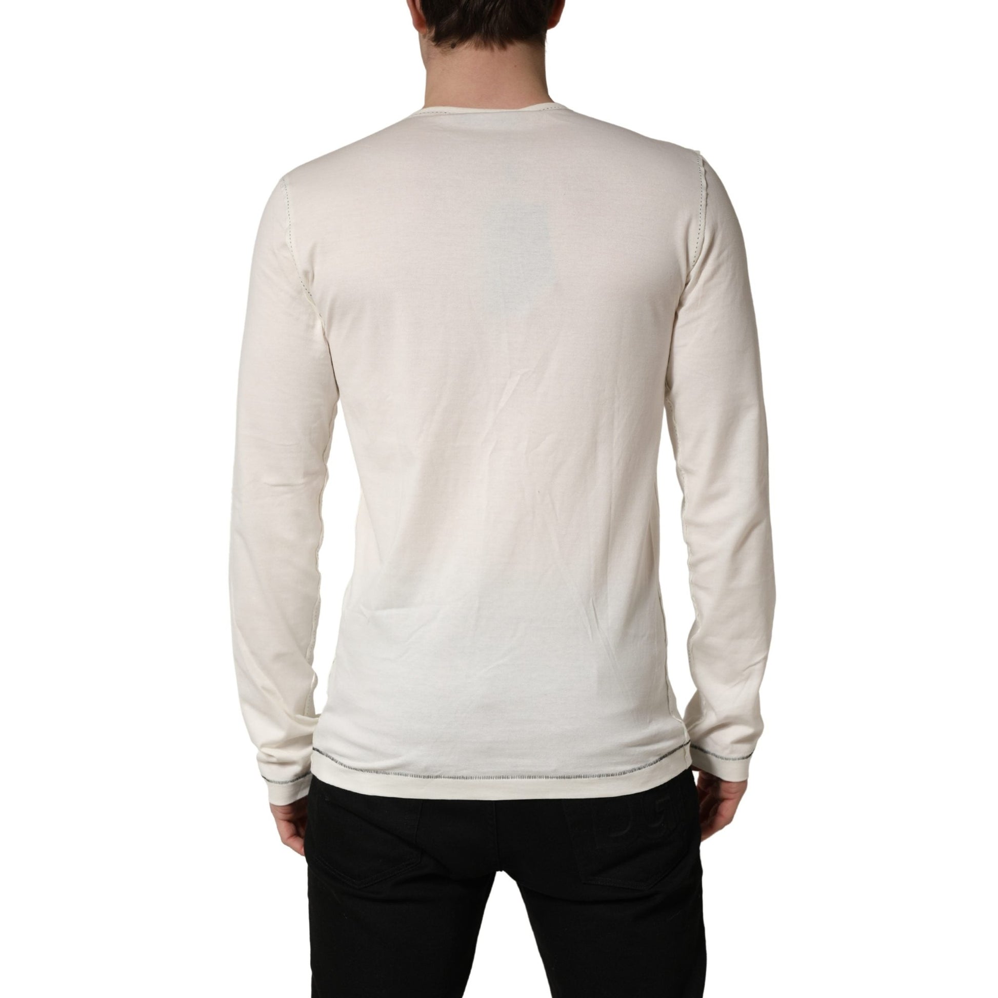 Dolce & Gabbana White Long Sleeves Henley Pullover Sweater Dolce & Gabbana