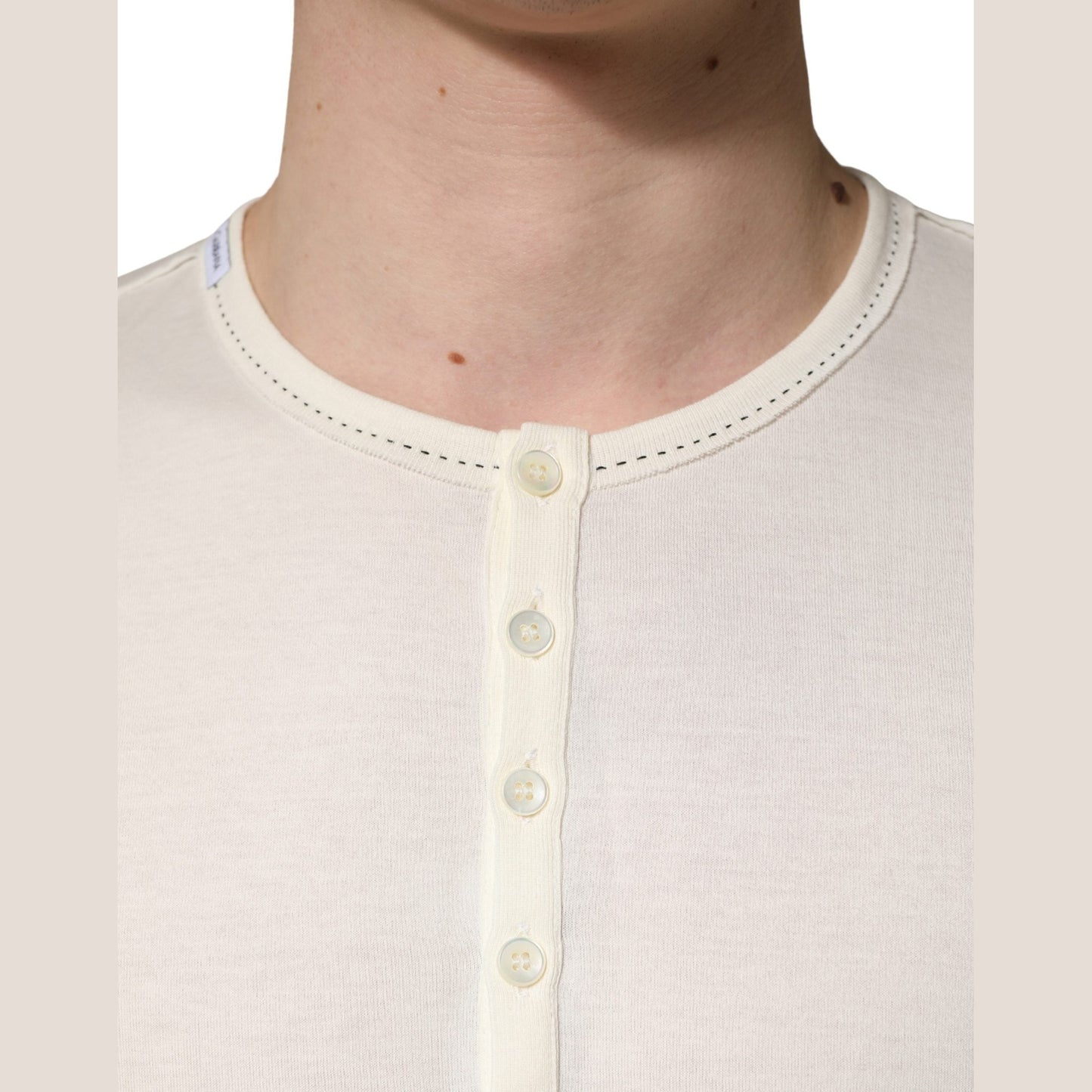 Dolce & Gabbana White Long Sleeves Henley Pullover Sweater Dolce & Gabbana