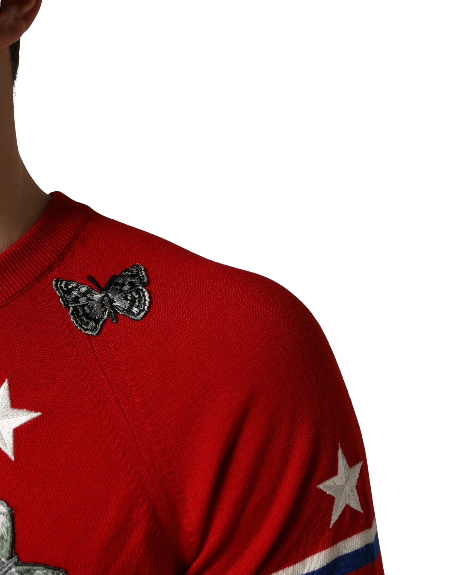 Dolce & Gabbana Multicolor Wool Butterfly Star Men Crew Neck Sweater Dolce & Gabbana