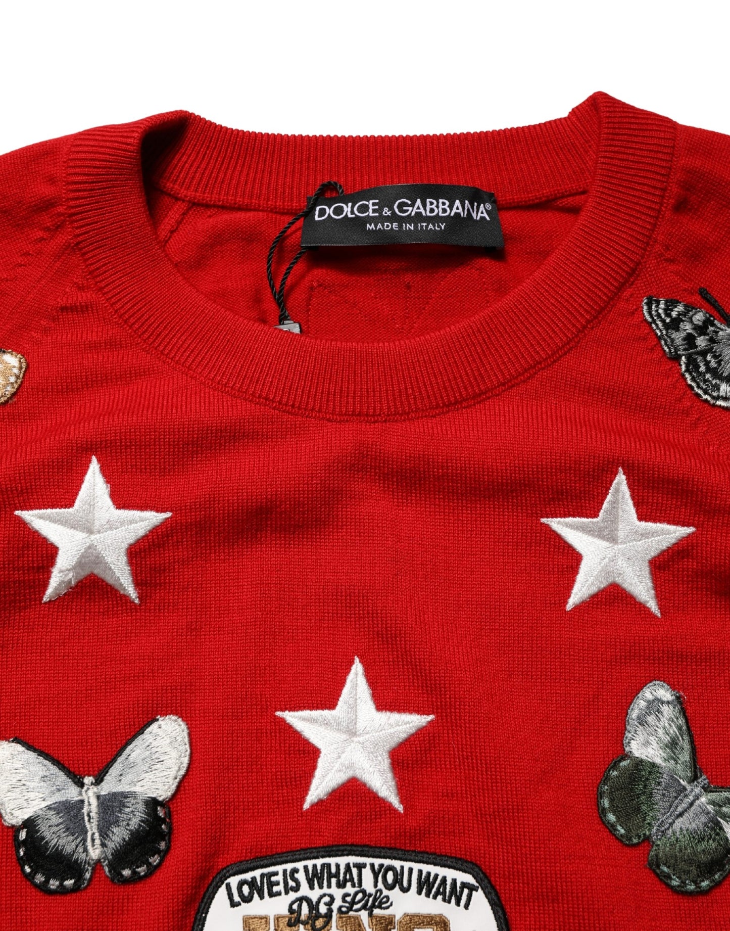 Dolce & Gabbana Multicolor Wool Butterfly Star Men Crew Neck Sweater Dolce & Gabbana