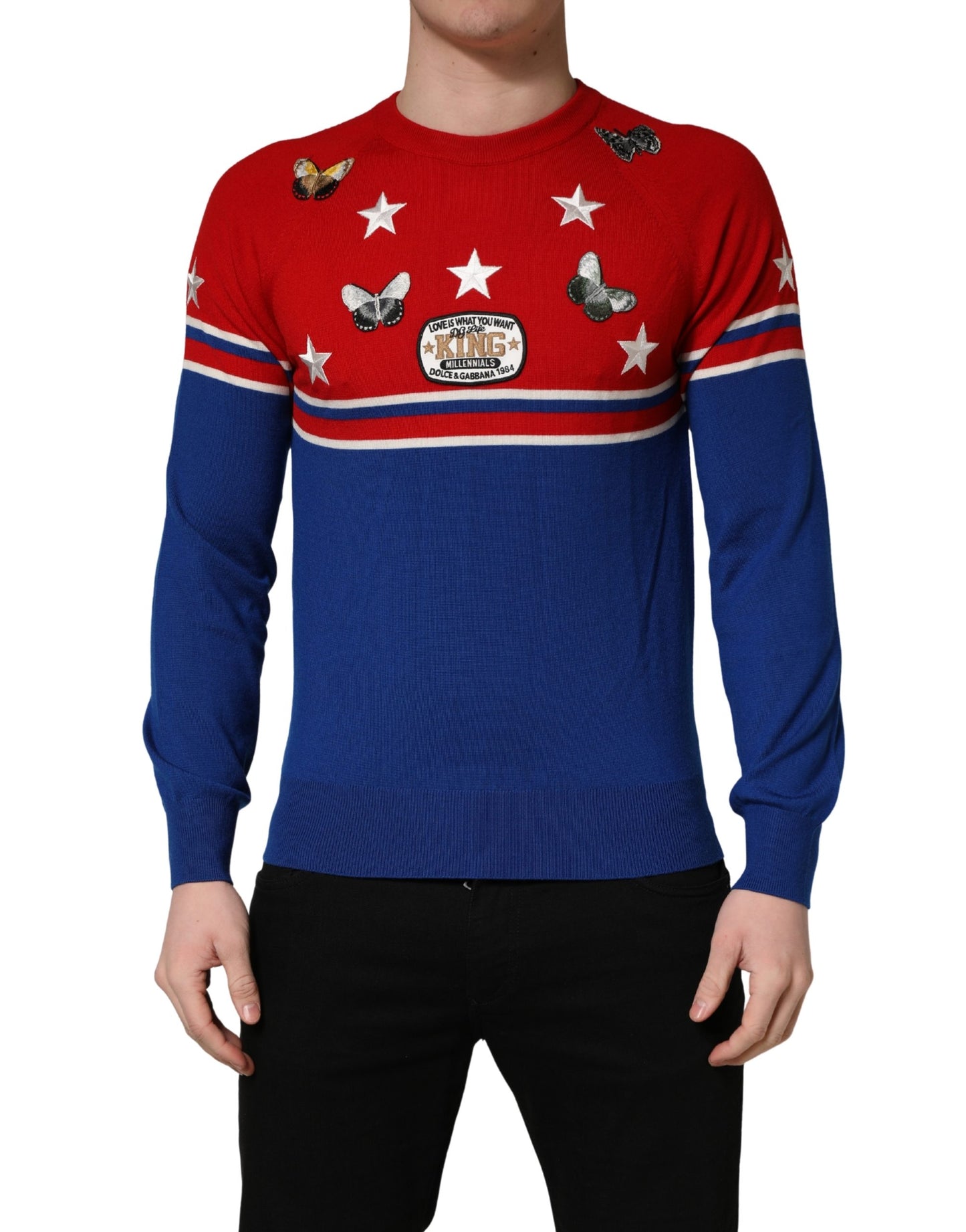 Dolce & Gabbana Multicolor Wool Butterfly Star Men Crew Neck Sweater Dolce & Gabbana
