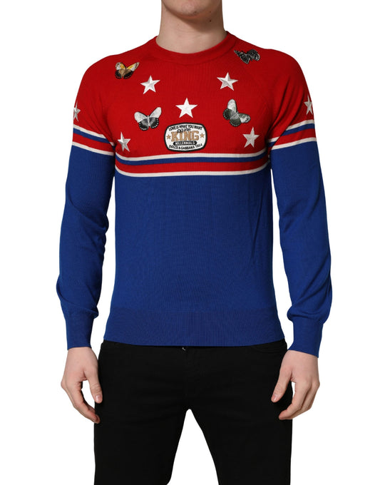 Dolce & Gabbana Multicolor Wool Butterfly Star Men Crew Neck Sweater Dolce & Gabbana