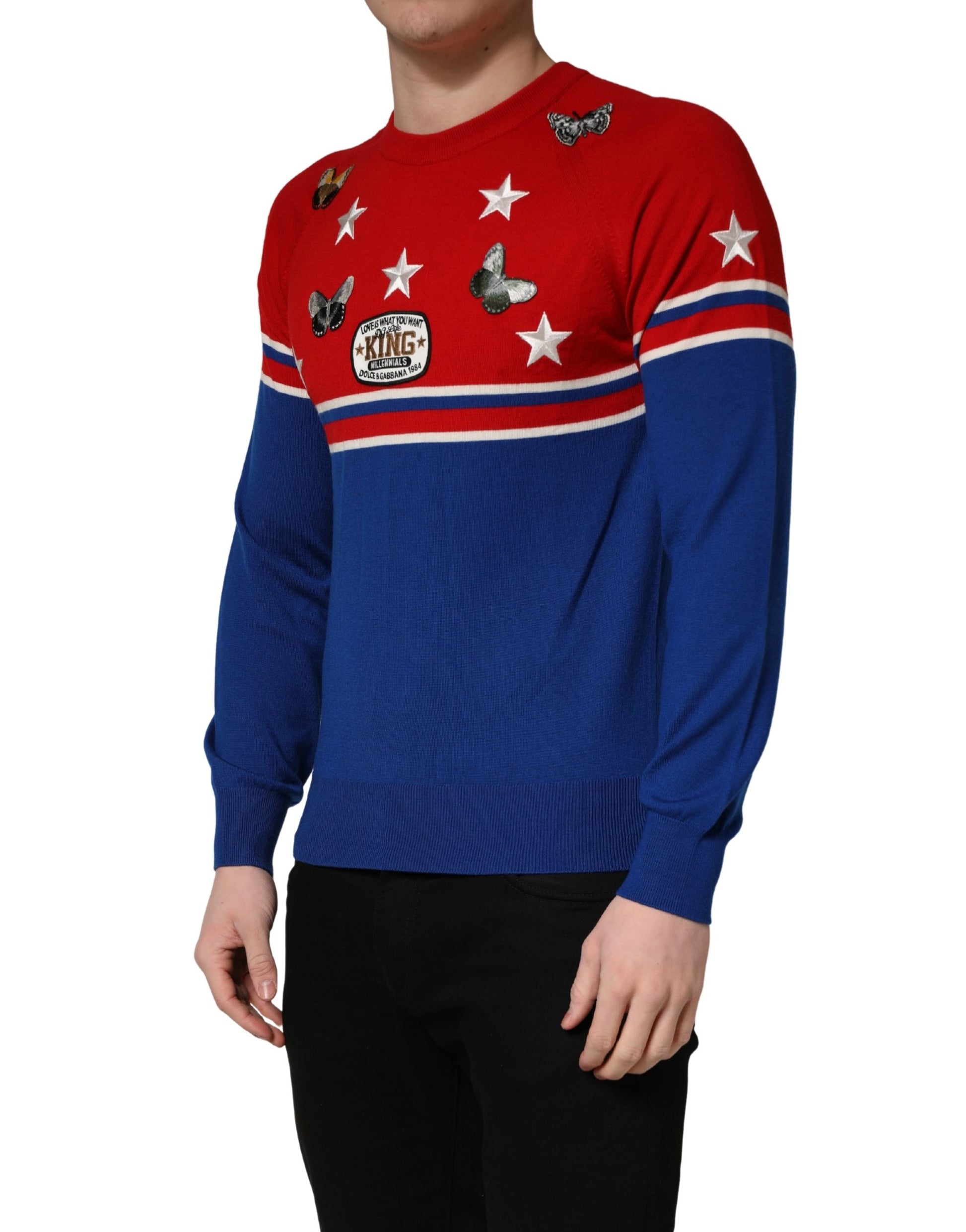 Dolce & Gabbana Multicolor Wool Butterfly Star Men Crew Neck Sweater Dolce & Gabbana
