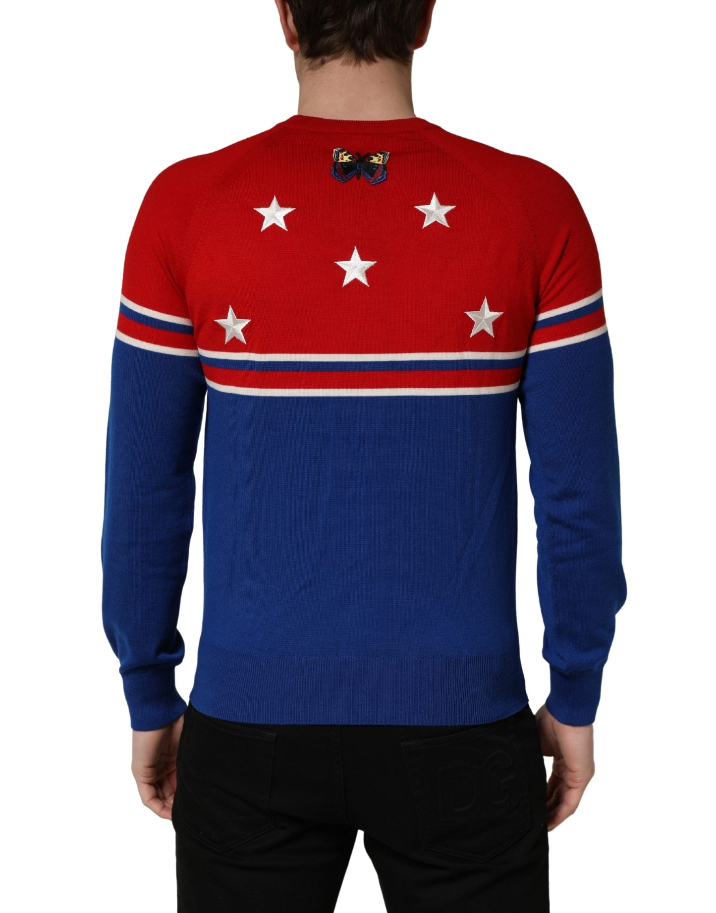 Dolce & Gabbana Multicolor Wool Butterfly Star Men Crew Neck Sweater Dolce & Gabbana