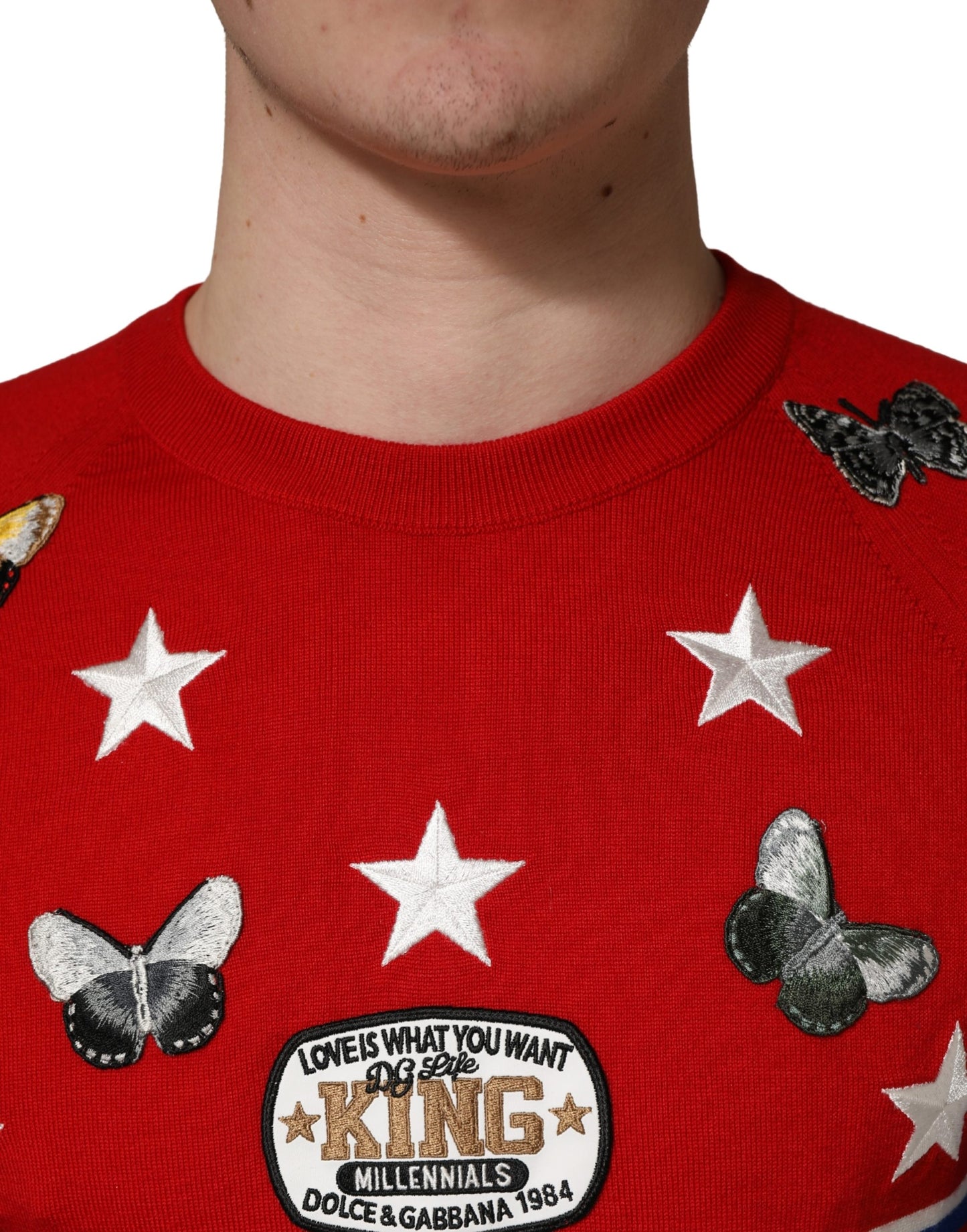 Dolce & Gabbana Multicolor Wool Butterfly Star Men Crew Neck Sweater Dolce & Gabbana