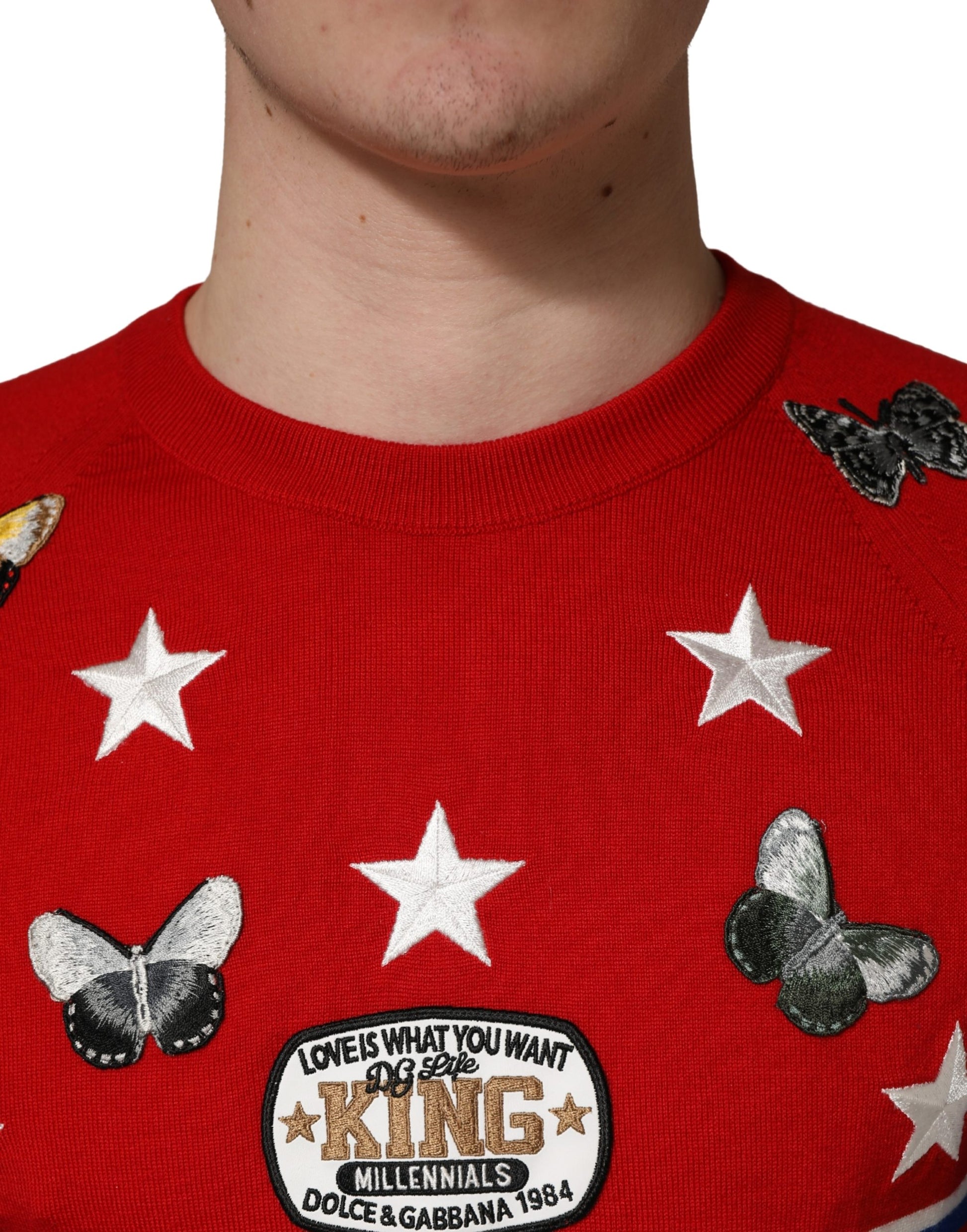 Dolce & Gabbana Multicolor Wool Butterfly Star Men Crew Neck Sweater Dolce & Gabbana