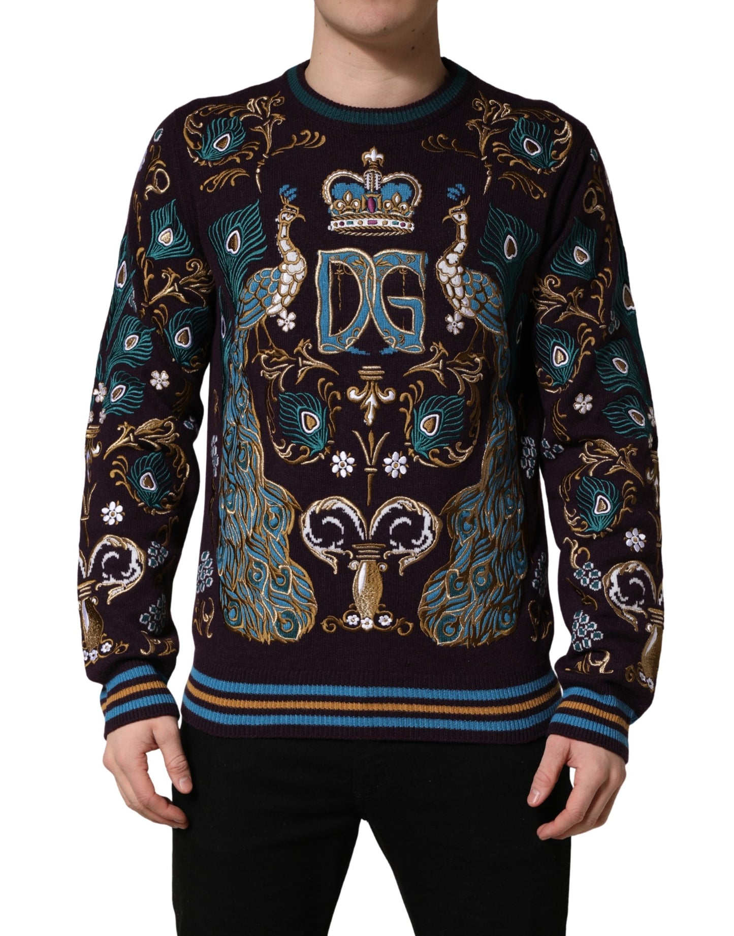 Dolce & Gabbana Bordeaux Cashmere Crown Embroidered Sweater Dolce & Gabbana