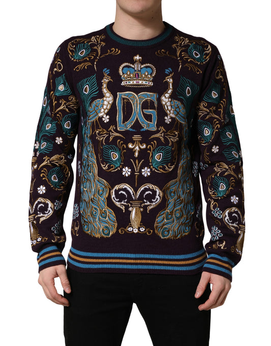Dolce & Gabbana Bordeaux Cashmere Crown Embroidered Sweater Dolce & Gabbana