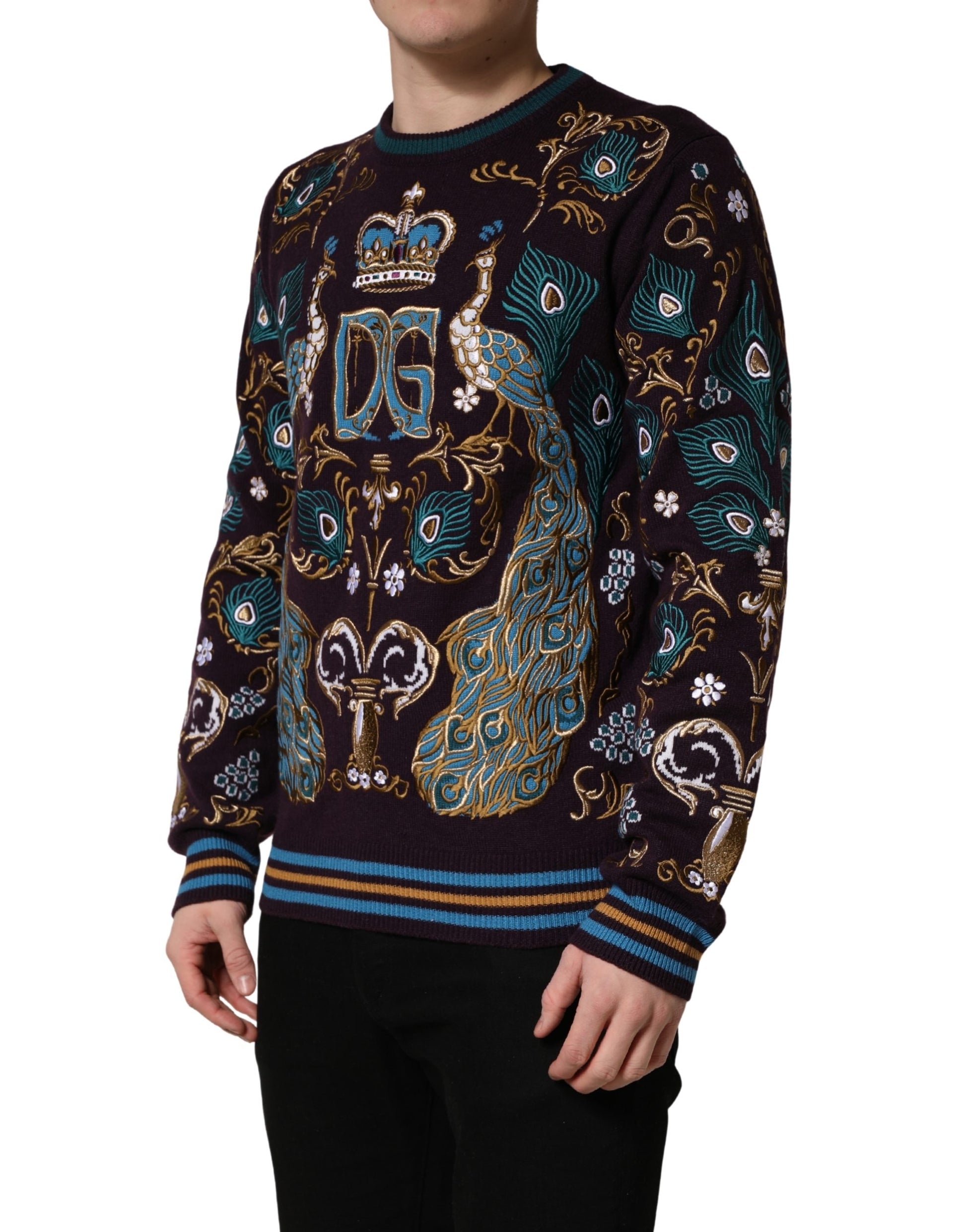 Dolce & Gabbana Bordeaux Cashmere Crown Embroidered Sweater Dolce & Gabbana