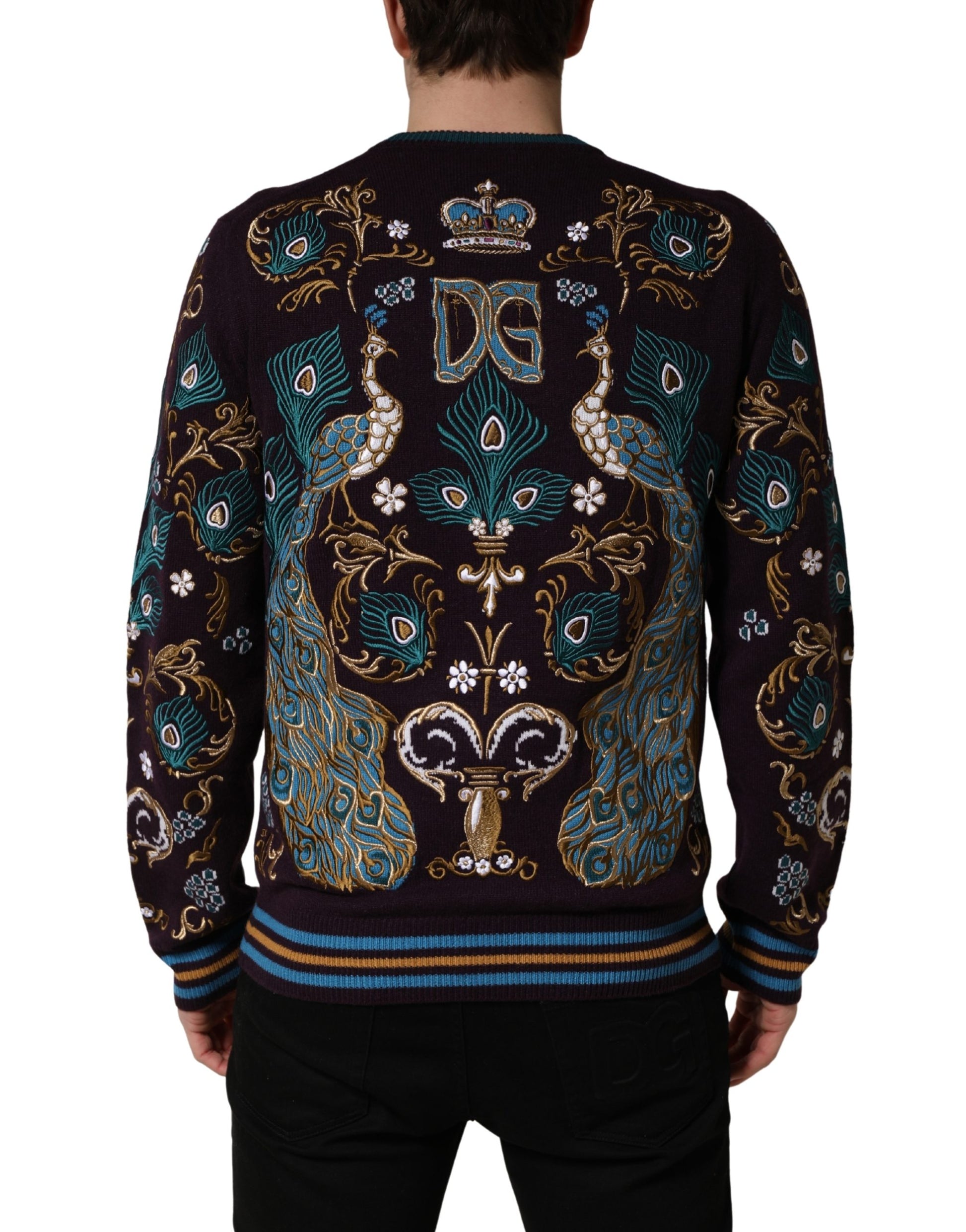 Dolce & Gabbana Bordeaux Cashmere Crown Embroidered Sweater Dolce & Gabbana