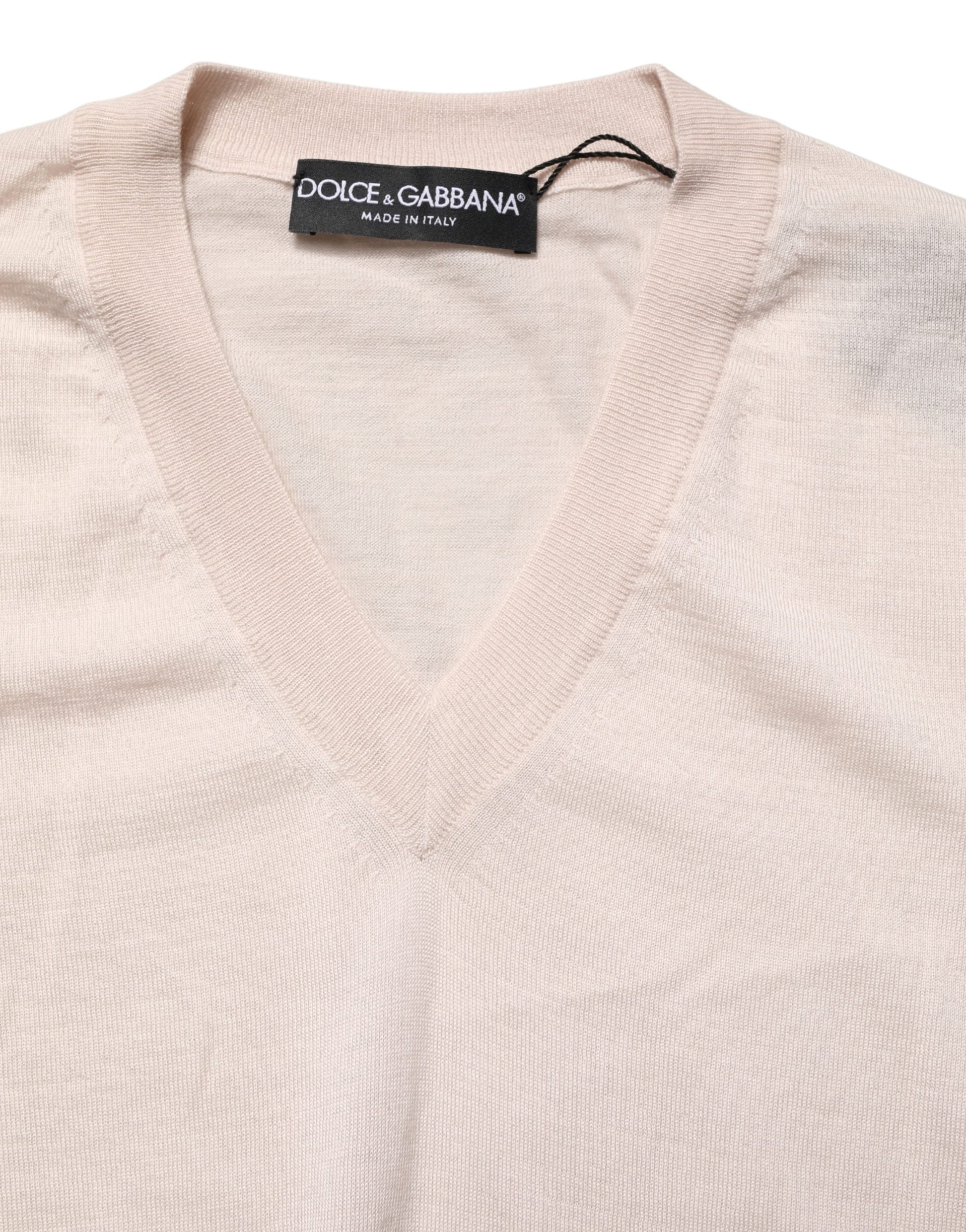Dolce & Gabbana Beige Cashmere V-neck Men Pullover Sweater Dolce & Gabbana