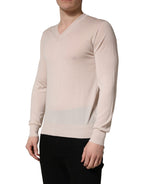 Dolce & Gabbana Beige Cashmere V-neck Men Pullover Sweater