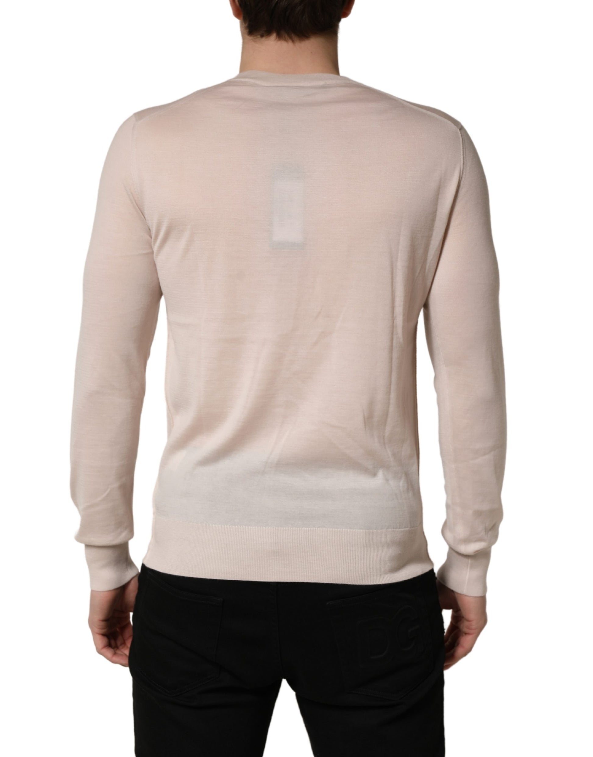 Dolce & Gabbana Beige Cashmere V-neck Men Pullover Sweater Dolce & Gabbana