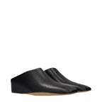 Black leather slippers by Jil Sander featuring sleek design and minimalistic style, perfect for casual or elegant wear.