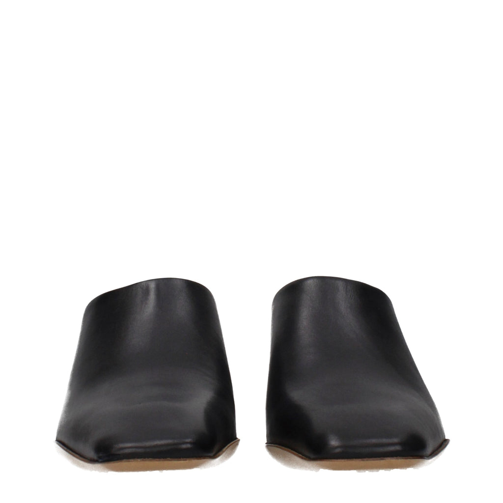 Jil Sander black leather slippers with sleek design and minimalist style, featuring a smooth leather finish and comfortable sole.