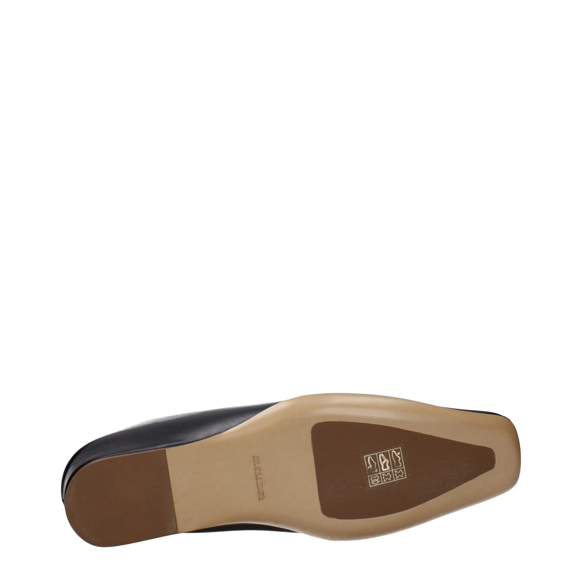 Black leather slippers by Jil Sander, featuring sleek design and smooth leather material, perfect for casual or stylish wear.