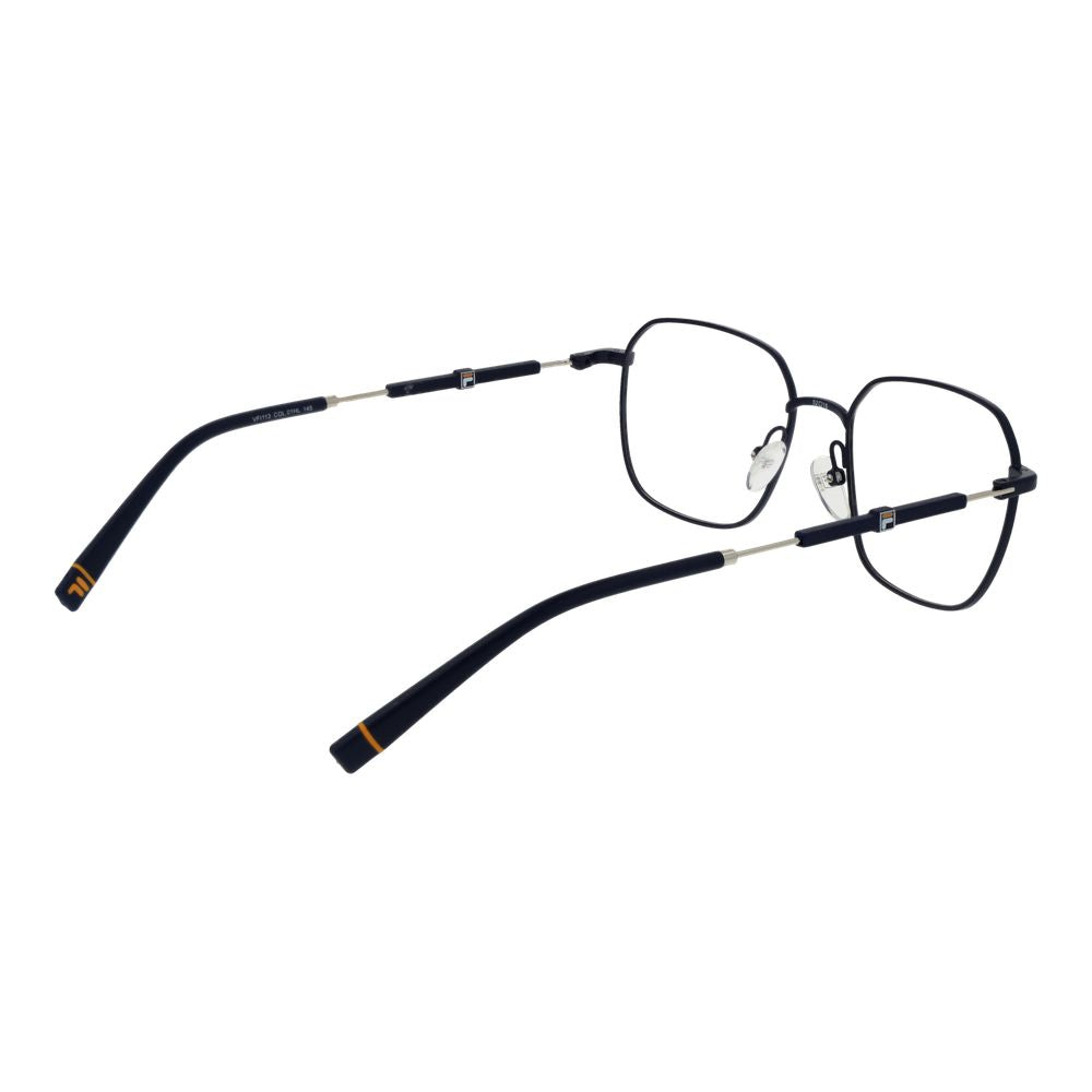 Fila blue metal glasses frames with sleek design and clear lenses, showcasing a modern, stylish eyewear style.