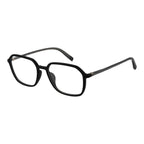 Fila black cellulose propionate glasses frames with sleek design and clear lenses, ideal for stylish eyewear.