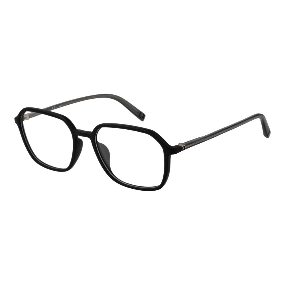 Fila black cellulose propionate glasses frames with sleek design and clear lenses, ideal for stylish eyewear.