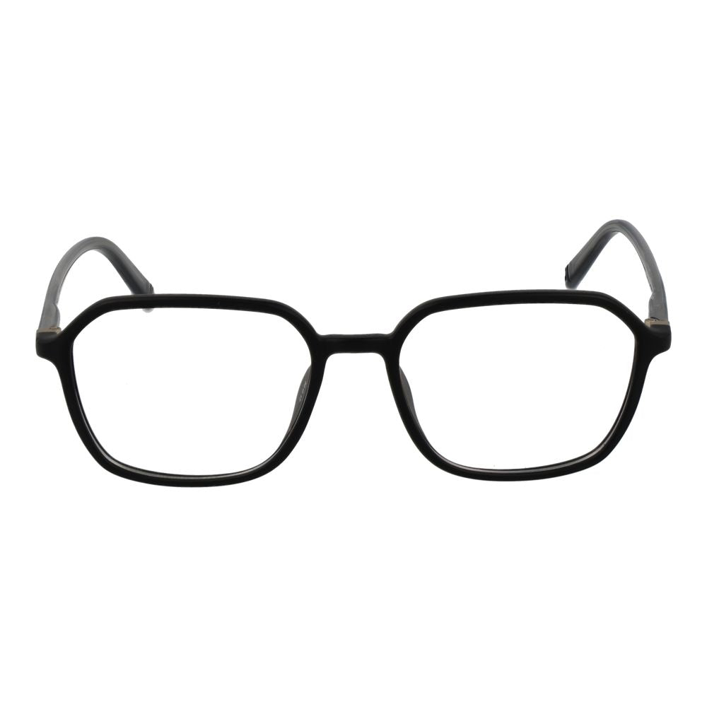 Fila black cellulose propionate glasses frames with rounded design and clear lenses, stylish eyewear for everyday wear.