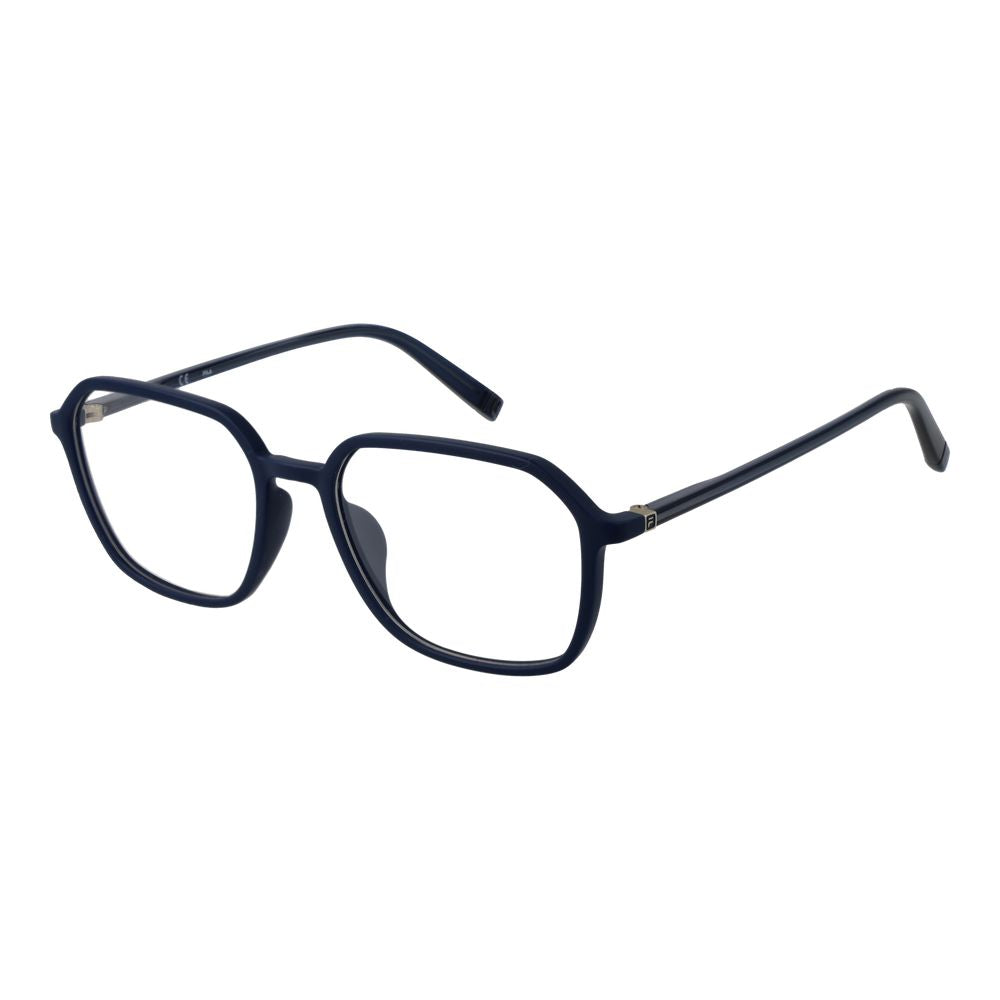 Fila blue cellulose propionate glasses frames with rectangular design and clear lenses, stylish eyewear for everyday wear.
