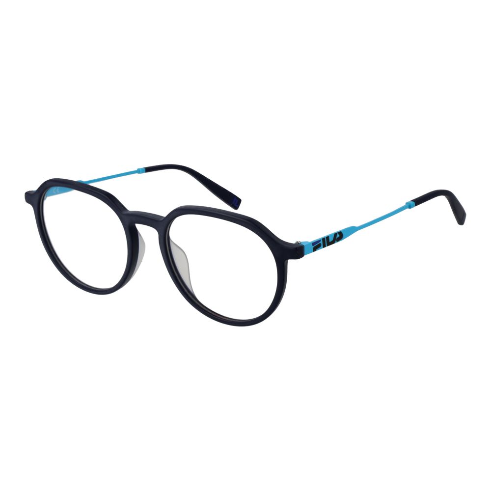 Fila blue stainless steel glasses frames with rectangular design and adjustable nose pads, stylish eyewear for everyday wear.
