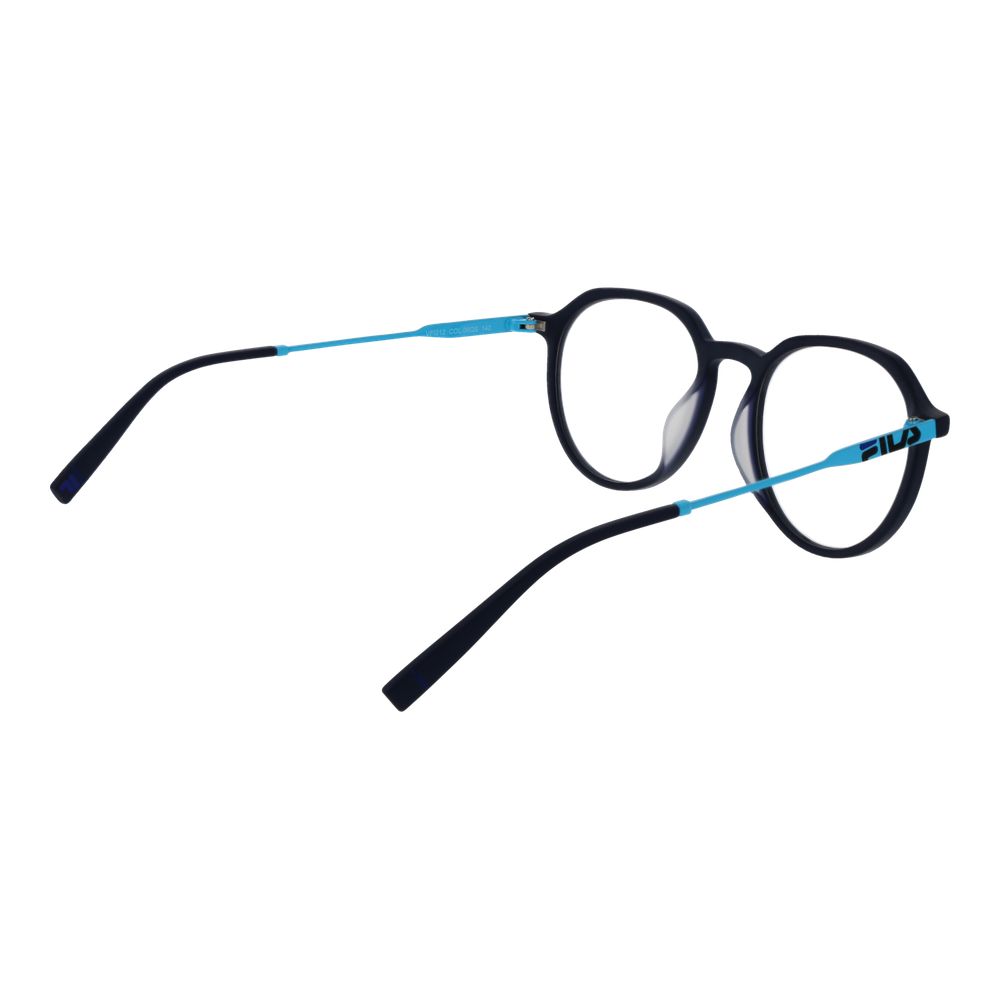 Fila blue stainless steel glasses frames with sleek design and clear lenses, suitable for stylish eyewear.