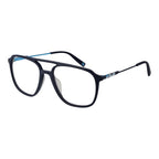 Fila blue metal and plastic eyeglass frames, stylish rectangular design with clear lenses, lightweight and modern eyewear.