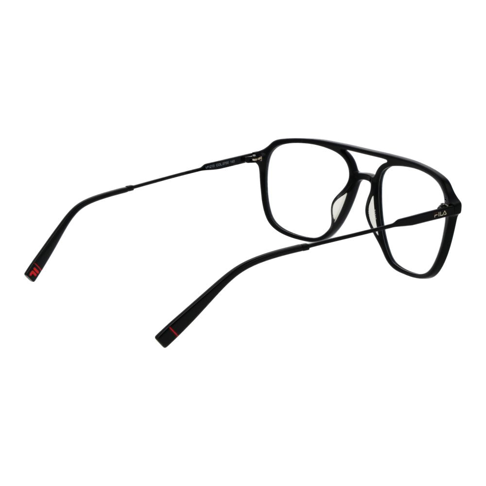 Fila black stainless steel glasses frames with sleek design and adjustable nose pads for a comfortable fit.