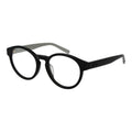 Fila black cellulose acetate eyeglass frames with clear lenses, featuring a sleek, modern design and rounded shape.