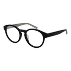 Fila black cellulose acetate eyeglass frames with clear lenses, featuring a sleek, modern design and rounded shape.