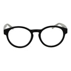 Fila black cellulose acetate glasses frames with rounded design, featuring clear lenses and a sleek, modern style.