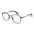 Fila black stainless steel glasses frames with sleek design and rectangular shape, showcasing durable construction and modern style.