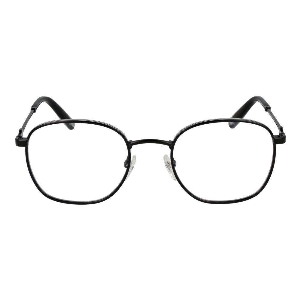 Fila black stainless steel glasses frames with sleek design and adjustable nose pads, suitable for everyday wear.