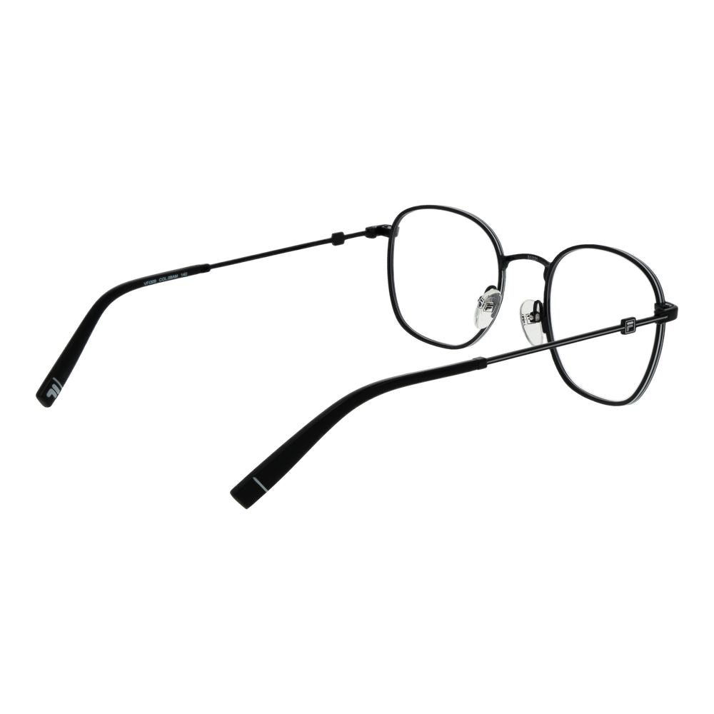 Fila black stainless steel glasses frames with sleek design and adjustable nose pads, suitable for everyday wear.