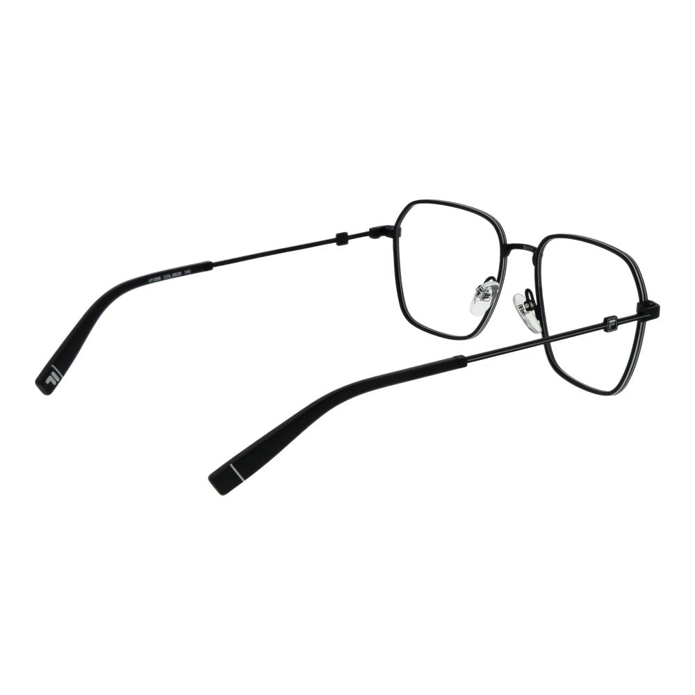 Fila black stainless steel glasses frames with sleek design, showing the lightweight metal construction and modern style.