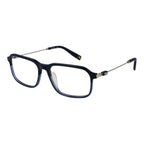 Fila blue metal glasses frames with sleek design and clear lenses, showcasing modern eyewear style.