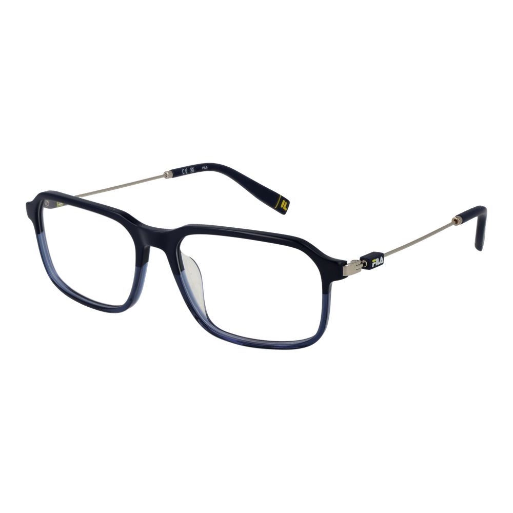 Fila blue metal glasses frames with sleek design and clear lenses, showcasing modern eyewear style.