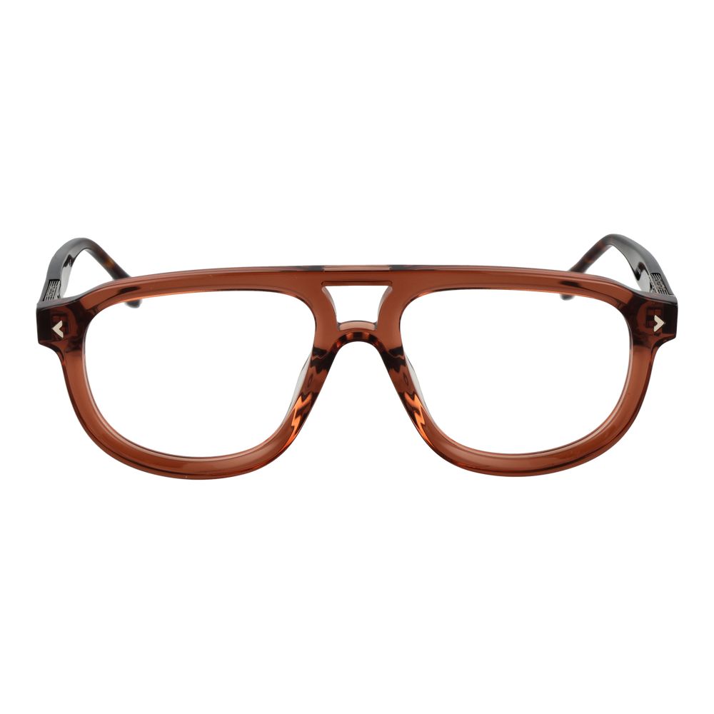 Lozza brown cellulose acetate glasses frames with rounded design, featuring clear lenses and stylish, lightweight construction.
