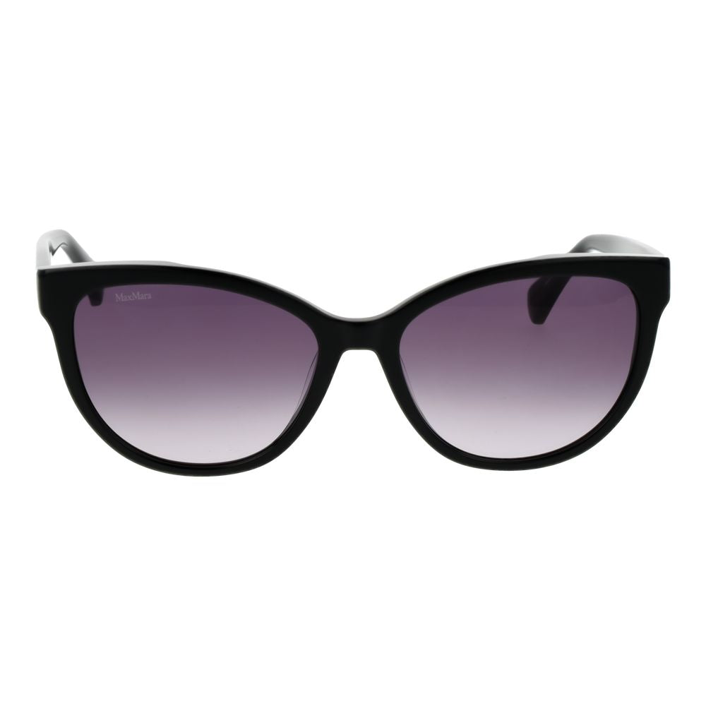 Max Mara black acetate sunglasses with rounded frames and dark tinted lenses, stylish and sophisticated eyewear.