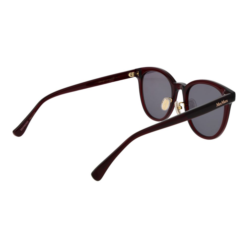 Max Mara burgundy acetate sunglasses with rounded frames and dark lenses, stylish eyewear accessory.