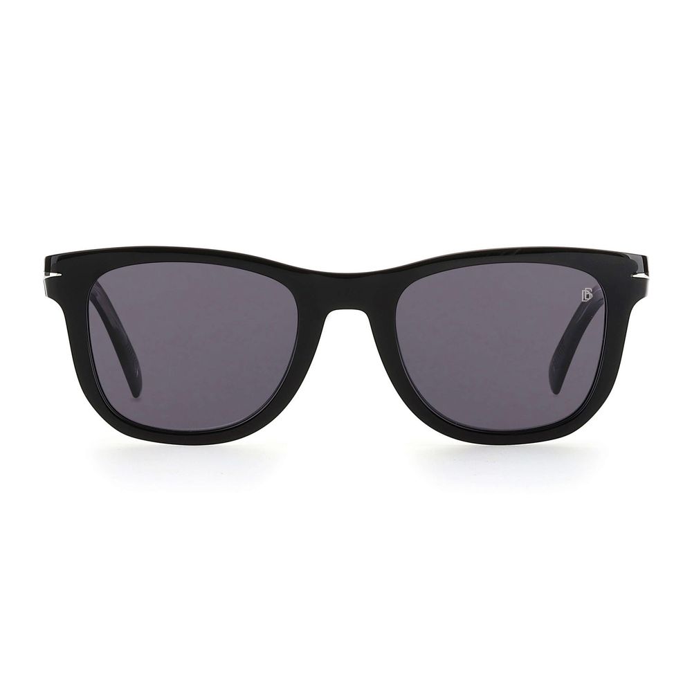 Black plastic sunglasses by David Beckham with rounded frames and dark tinted lenses.