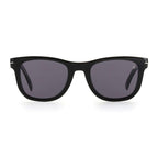 Black plastic sunglasses by David Beckham with rounded frames and dark tinted lenses.