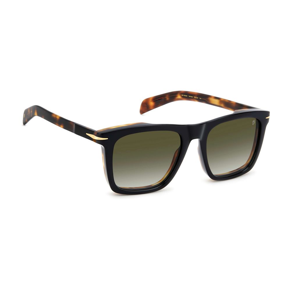 Black plastic sunglasses by David Beckham with sleek design and dark tinted lenses.