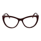 Police Burgundy plastic glasses frames shown on a model, featuring a sleek, modern design with full-rim style and adjustable nose pads.